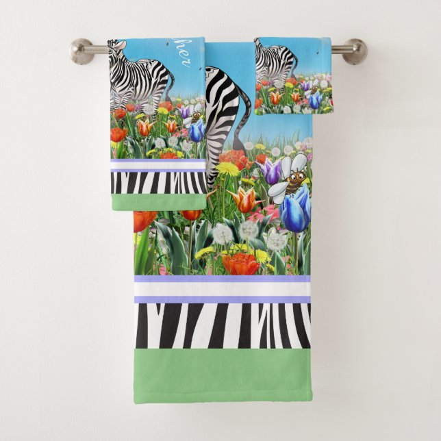 Two cute zebras walking together Summer Bath Towel Set (Insitu)