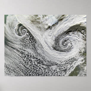 Two cyclones formed in tandem south of Iceland Poster