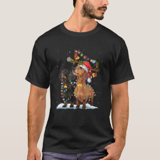 Two Dachshund Reindeer Christmas Lights Dog Xmas S T-Shirt