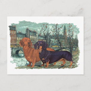 Two Dachshunds in the City Postcard