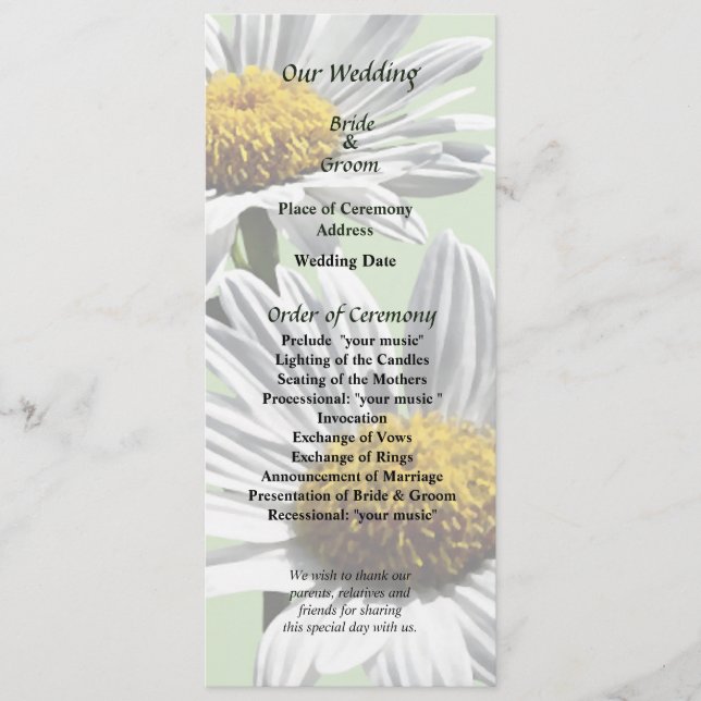 Two Daisies in Sunshine Wedding Program (Front)