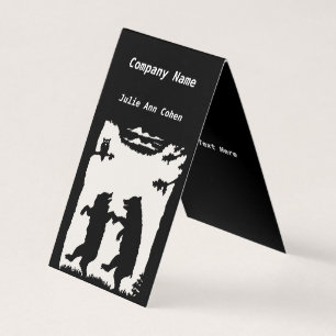 Two Dancing Bears in Woods Black White Silhouette Business Card