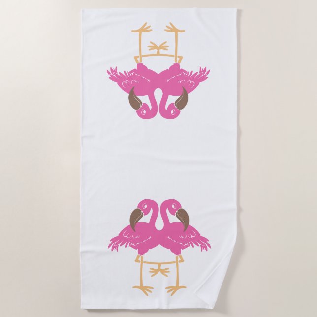 Two dancing flamingos beach towel (Front)