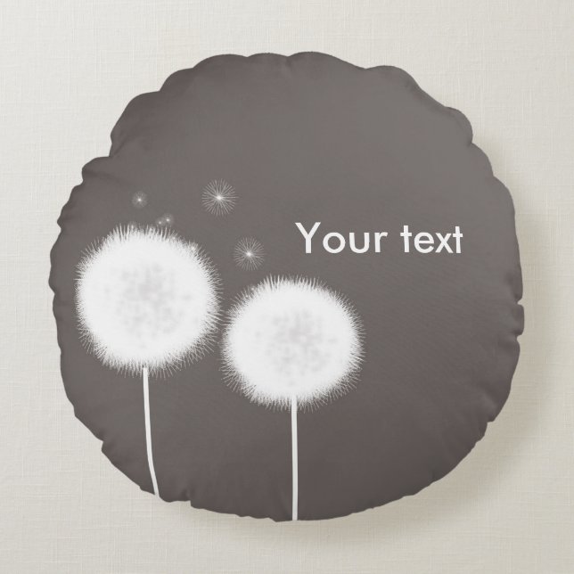 Two Dandelions Taupe Rustic Country Home Round Pillow (Front)