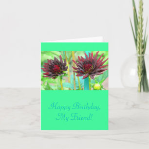 TWO DARK RED WINE-COLORED DAHLIAS CARD