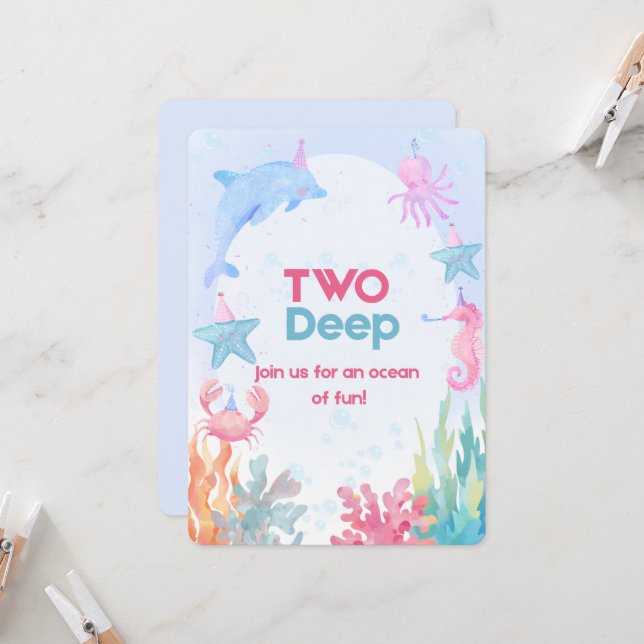 Two Deep Ocean Birthday Invitation (Front/Back In Situ)