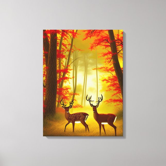 Two deer in an Autumn Forest / Woods Canvas Print (Front)