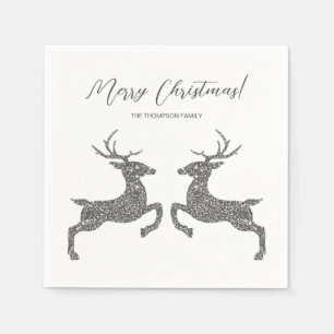 Two Deer In Faux Silver Glitter With Custom Text Napkin