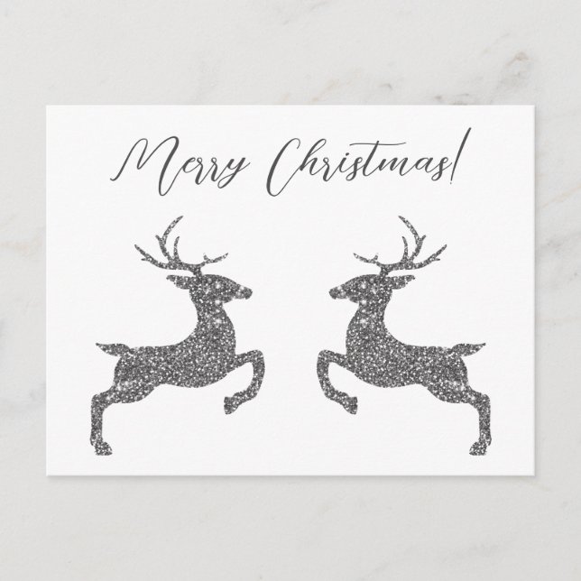 Two Deer In Faux Silver Glitter With Custom Text Postcard (Front)