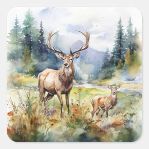 Two Deer Square Sticker