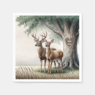 Two Deer With Carved Heart and Names Napkin