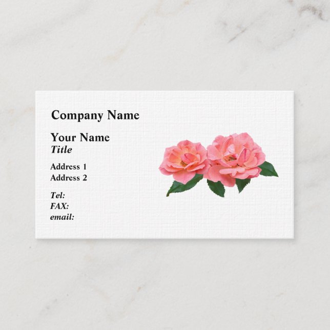 Two Delicate Pink Roses Business Card (Front)