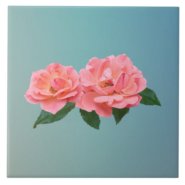 Two Delicate Pink Roses Tile (Front)