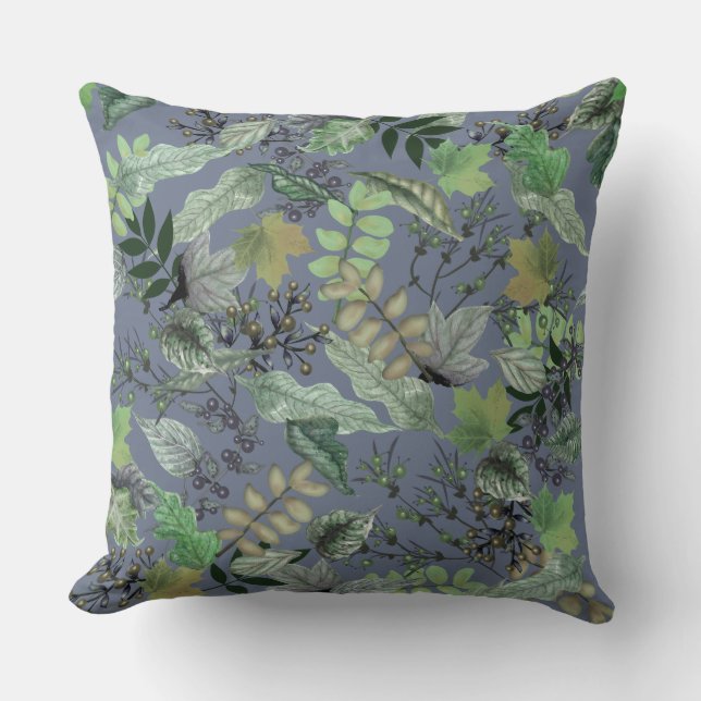 Two Designs | Foliage Front | Plaid Back Throw Pillow (Front)