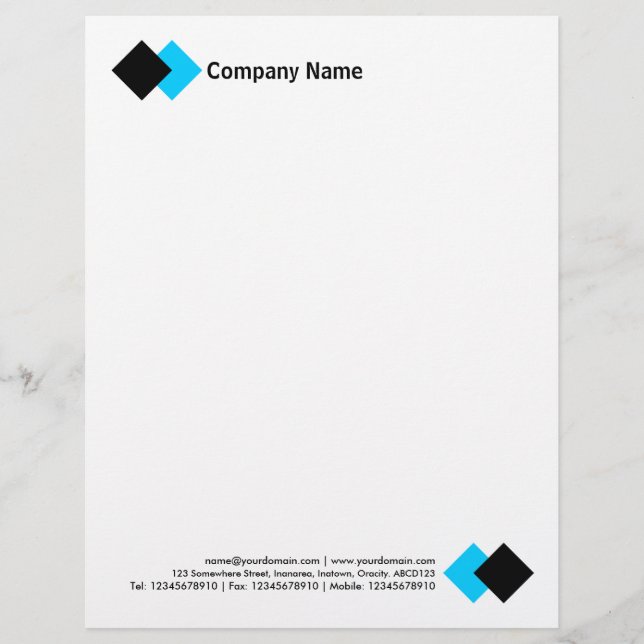 Two Diamonds - Black and Sky Blue Letterhead (Front)