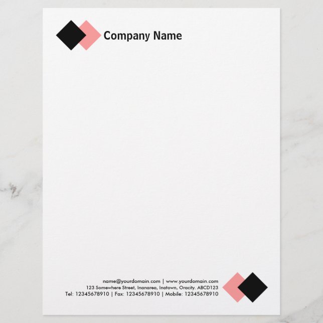 Two Diamonds - Black and Soft Pink Letterhead (Front)