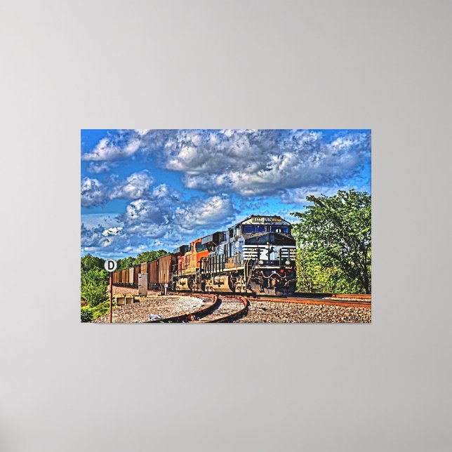 Two Diesel Locomotive Freight Train 60"x 40" Large Canvas Print (Front)