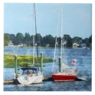 Two Docked Sailboats Norwalk, CT Tile