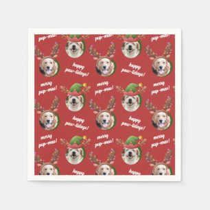 Two Dog Photo Elf & Reindeer Antler Hat Christmas Napkin