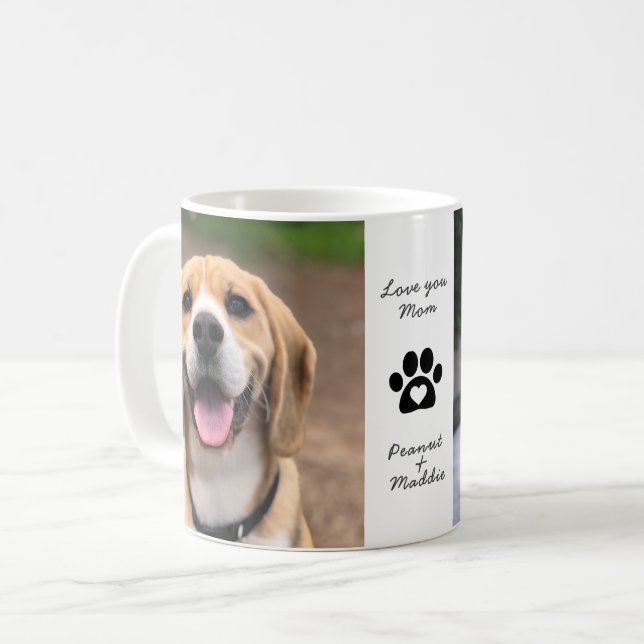 Two Dog Photo Pet Names Love Mom Coffee Mug (Front Left)