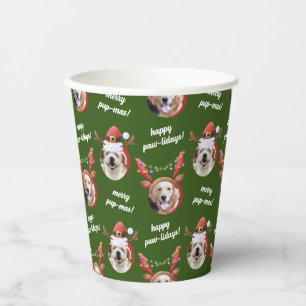 Two Dog Photo Santa Reindeer Antler Hat Christmas Paper Cups