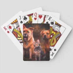Two Dogs and A Cat Playing Cards