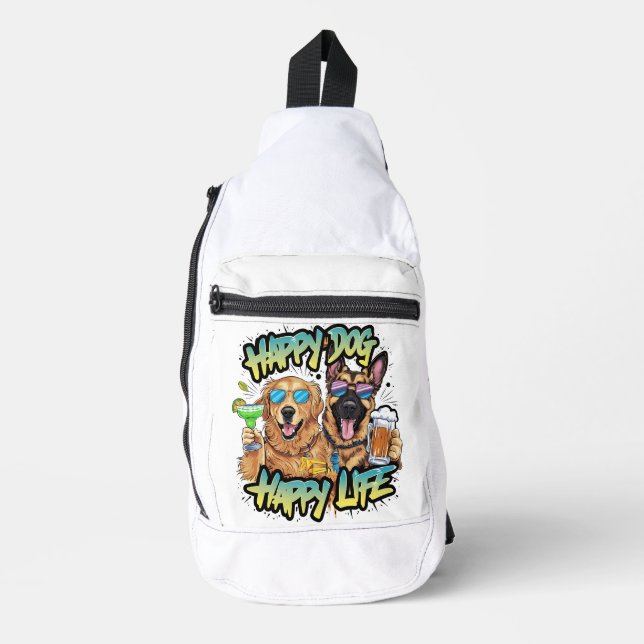 Two Dogs Drinking Beer and Wearing Sunglasses Sling Bag (Front)