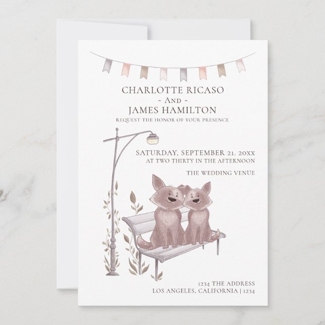 Two Dogs on a Bench Animal Themed Wedding Announcement (Front)