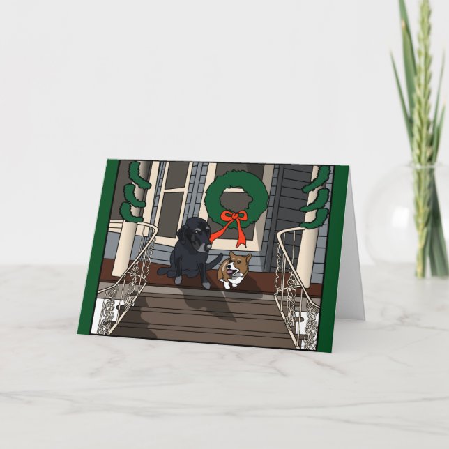Two dogs on the Porch, Christmas Card (Front)