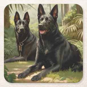 Two Dogs Square Paper Coaster