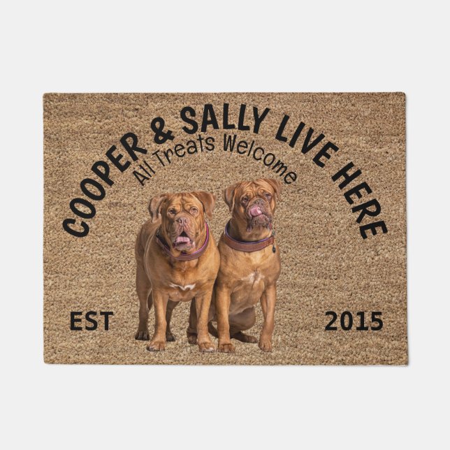 Two Dogue de Bordeaux Personalized Dog Lover   Doormat (Front)