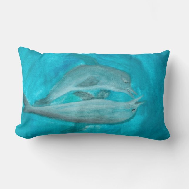 Two Dolphins Playing Wild and Free in the Ocean   Lumbar Pillow (Front)