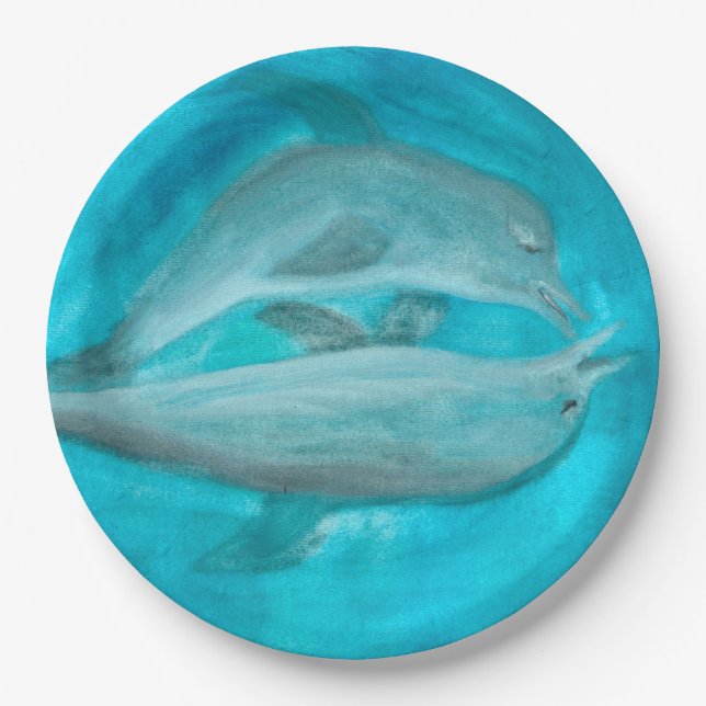 Two Dolphins Playing Wild and Free in the Ocean  Paper Plate (Front)