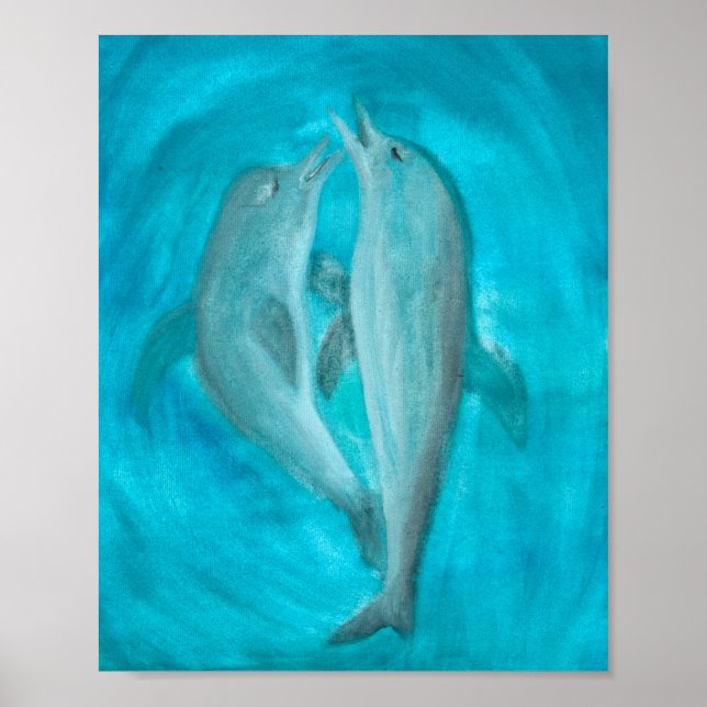 Two Dolphins Playing Wild and Free in the Ocean  Poster (Front)