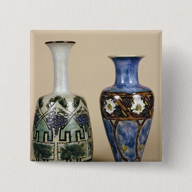Two Doulton vases by Eliza Simmance, c.1880 2 Inch Square Button (Front)
