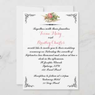Two Doves Wedding Invitation Vintage