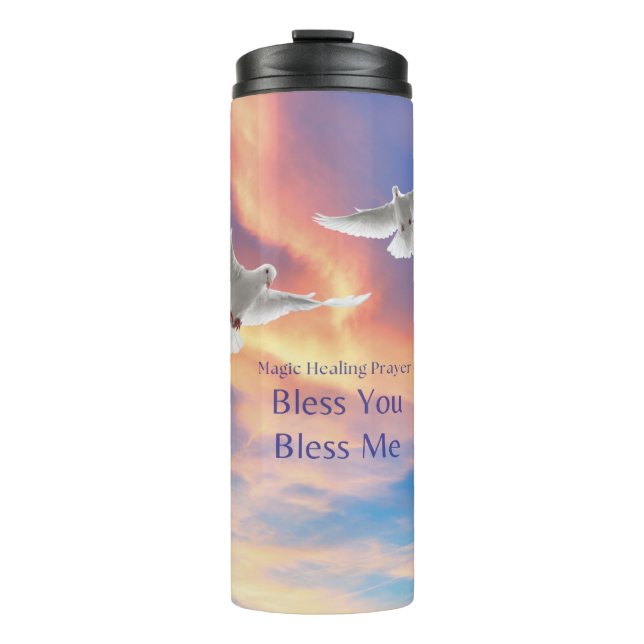 Two Doves with a Blessing Prayer Thermal Tumbler (Front)