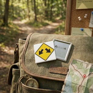 Two Downward Arrows Warning Road Sign 2 Inch Square Button