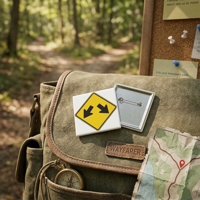 Two Downward Arrows Warning Road Sign 2 Inch Square Button (Creator Uploaded)