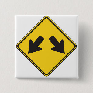Two Downward Arrows Warning Road Sign 2 Inch Square Button