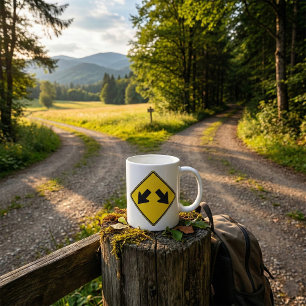 Two Downward Arrows Warning Road Sign Coffee Mug