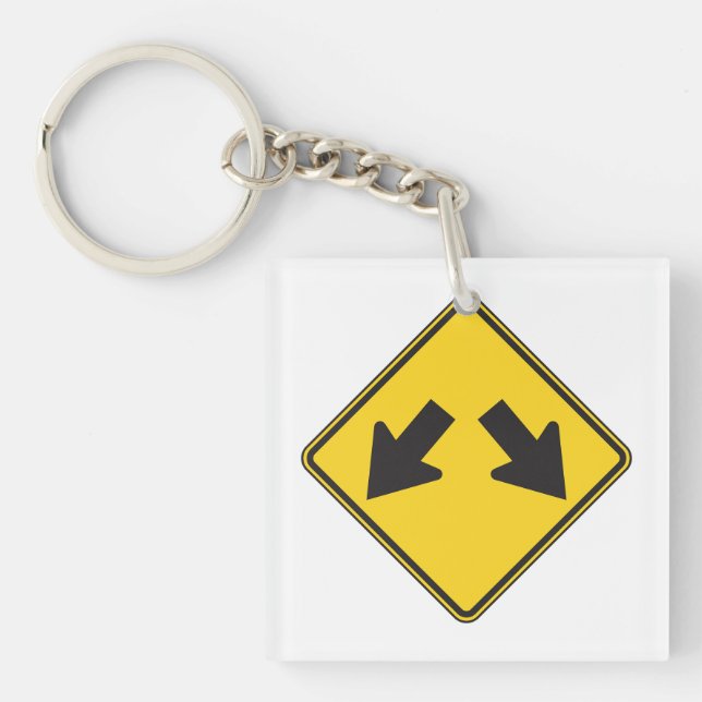 Two Downward Arrows Warning Road Sign Keychain (Front)