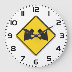 Two Downward Arrows Warning Road Sign Large Clock
