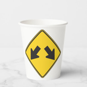 Two Downward Arrows Warning Road Sign Paper Cups