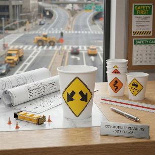 Two Downward Arrows Warning Road Sign Paper Cups