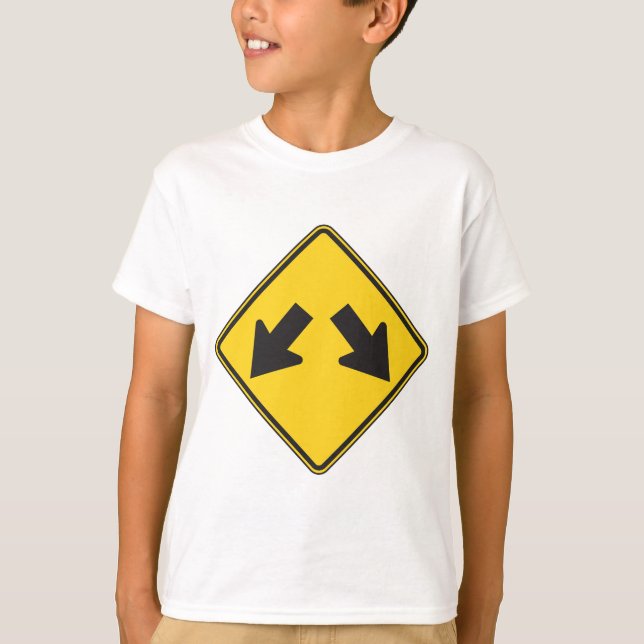 Two Downward Arrows Warning Road Sign T-Shirt (Front)