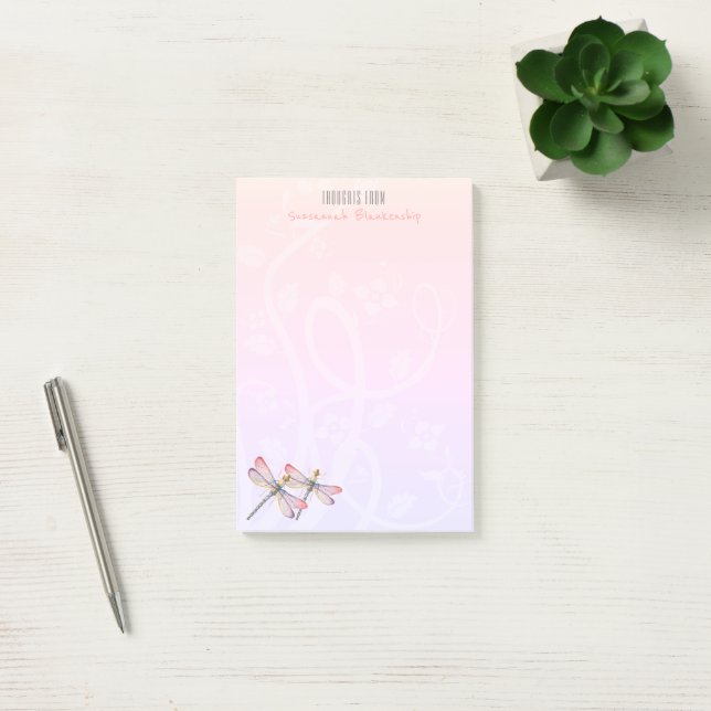 Two Dragonflies Over Pastels Personalized Post-it Notes (Office)