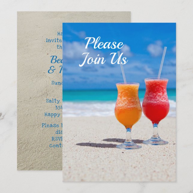 Two Drinks Beach Party Theme Invitation (Front/Back)