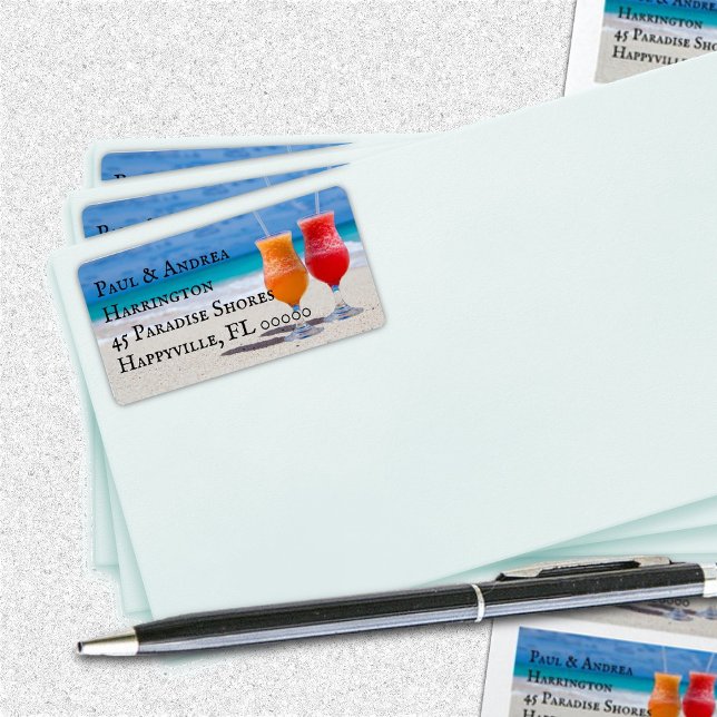 Two Drinks on the Beach Address Labels (Creator Uploaded)