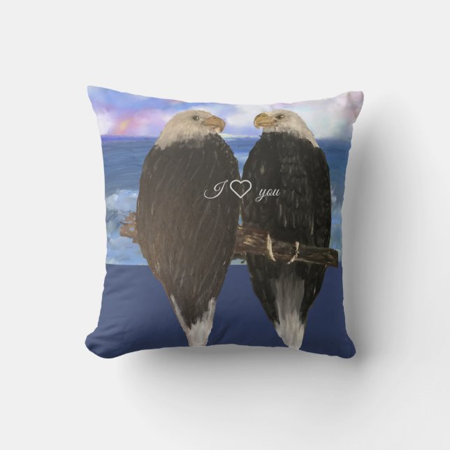 Two Eagles &Personalized Text Template Throw Pillow (Front)